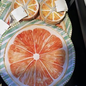 Set Of 8 Orange Saucers And 4 Placemats, Fruit/orange Design